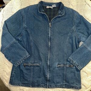 Vintage NorthStyle Blue Denim Jacket with Green Plaid Lining womens